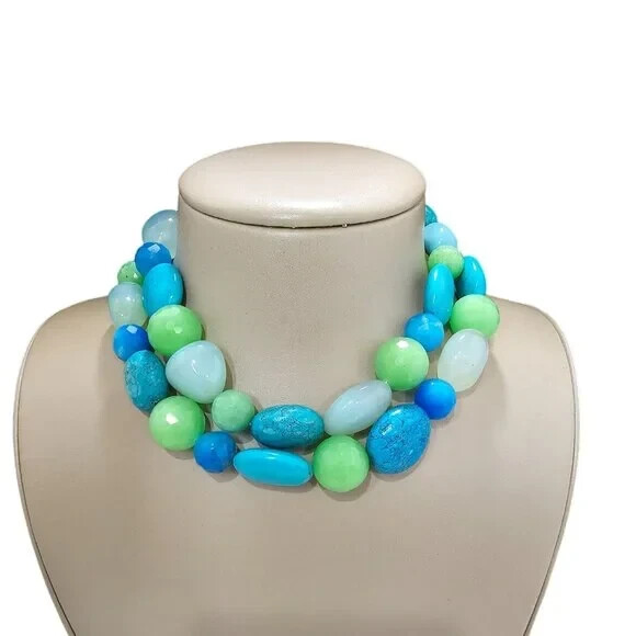 Women’s Turquoise Stone Double Layer Statement Necklace NWOT