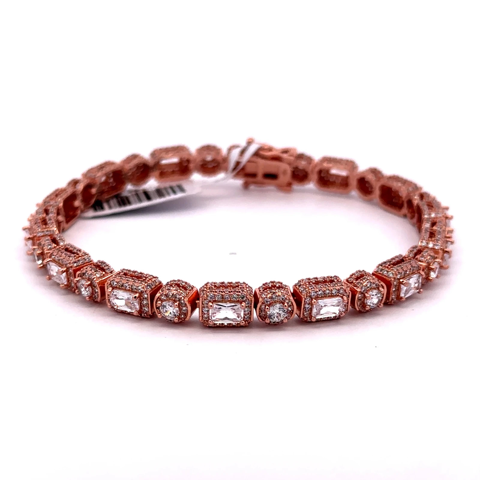 Women’s Rose Gold Ghost Link Bracelet White CZ Brass 8 Inch Tennis Bracelet