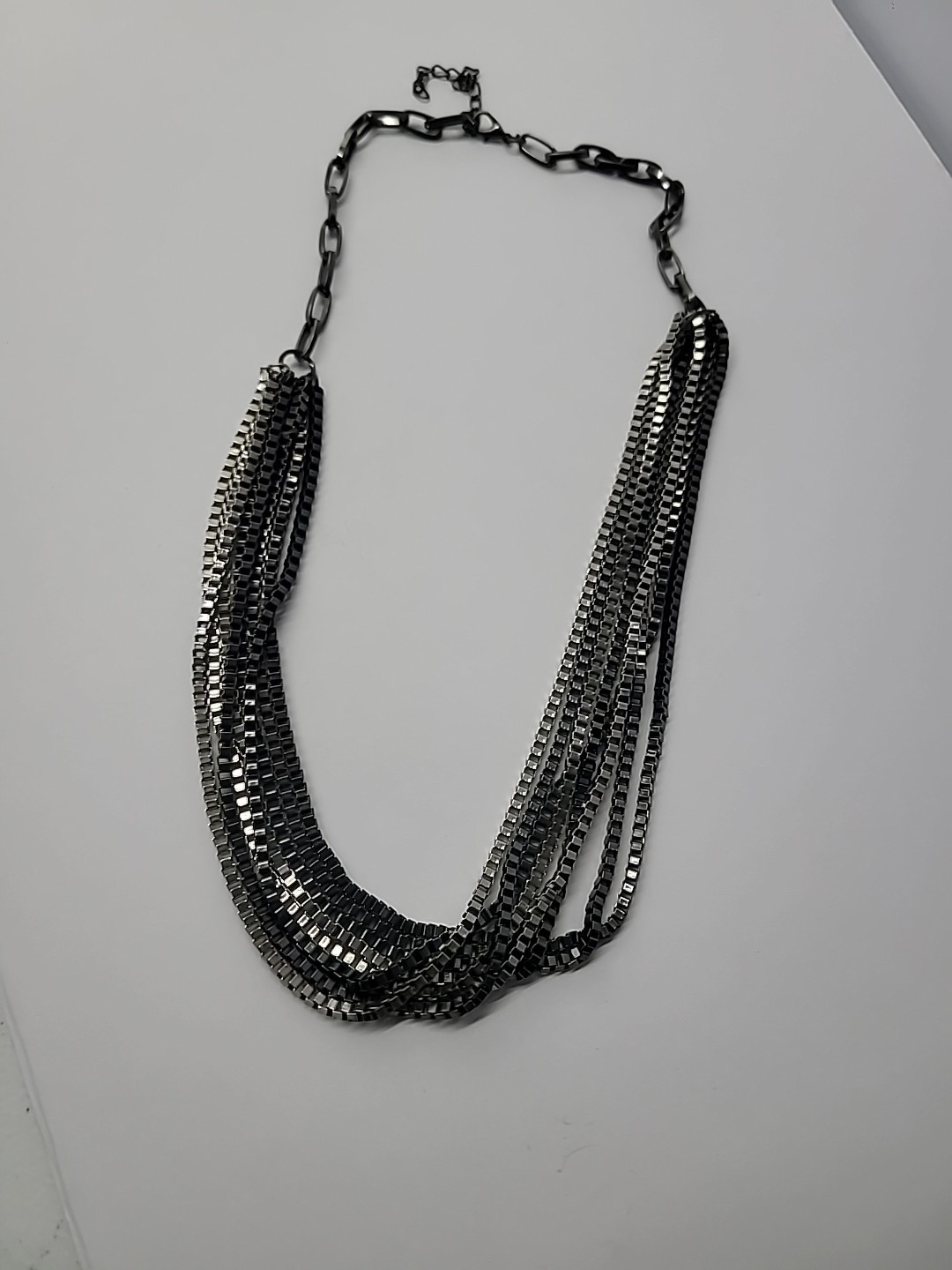 Gunmetal Multi Strand Box Chain Necklace Layered Statement Jewelry