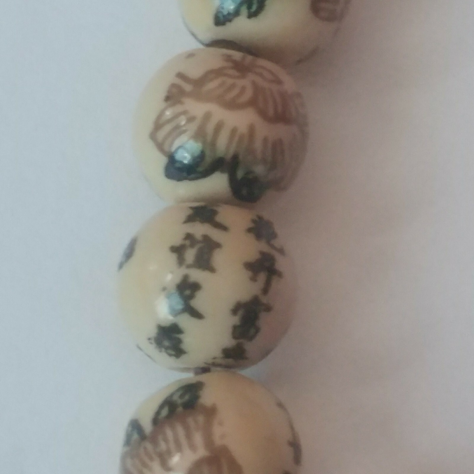 Oriental Beaded Bracelet-handmade-6″-elastic cord-tea motif-beige/brown