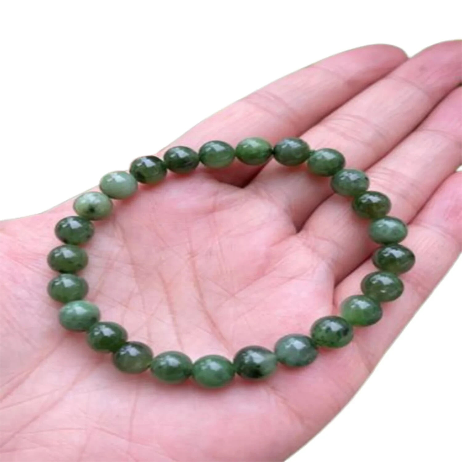 8mm Nephrite Jade Crystal Beaded Bracelet Healing Crystal Reiki Gift Unisex