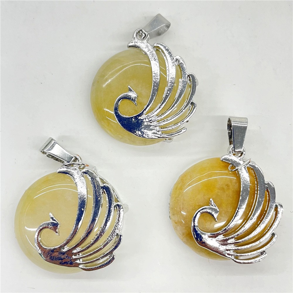 10pcs Mixed Natural Stone Round Peacock Pendants Healing DIY Jewelry Making