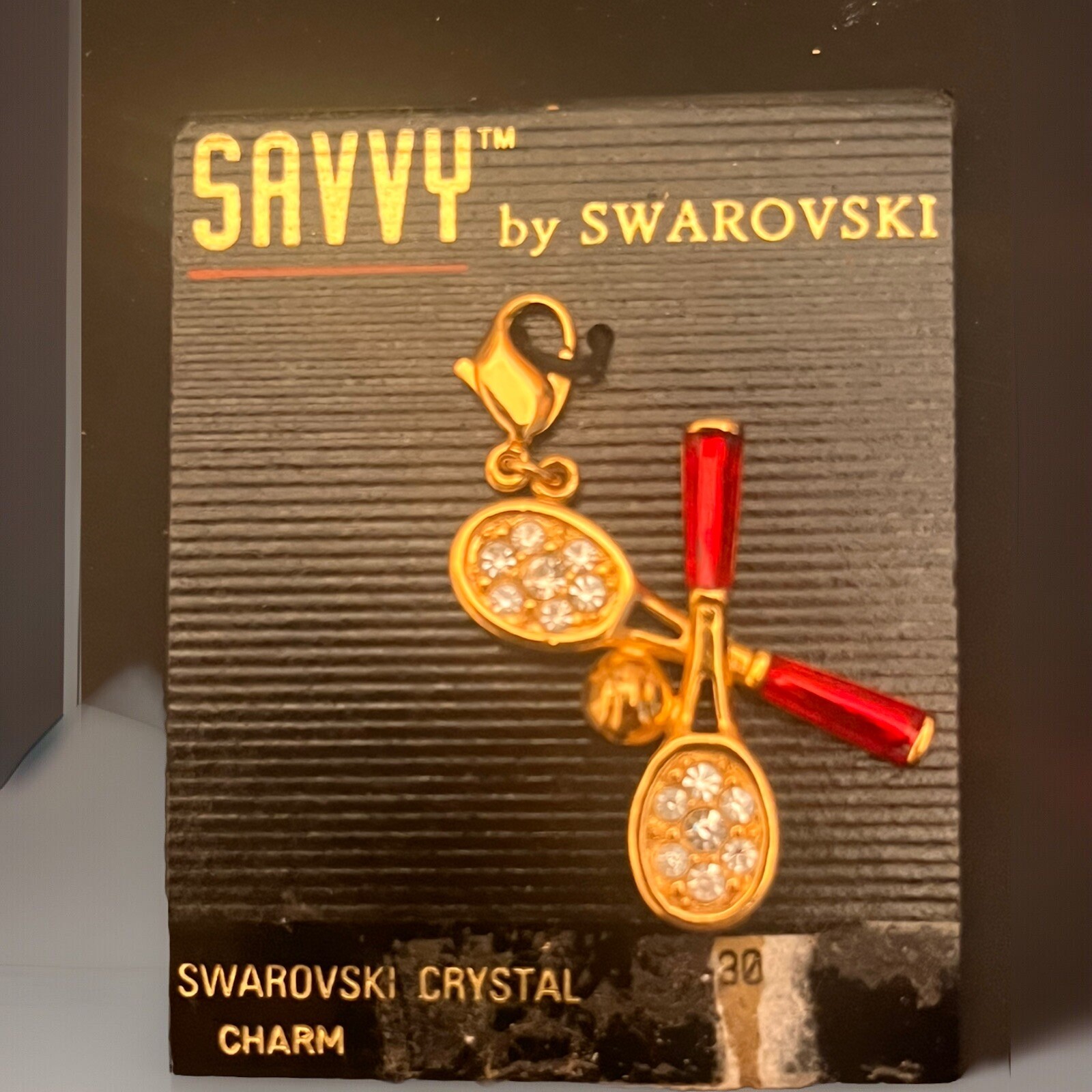 Swarovski Savvy Tennis Double Racket Crystal Charm On Original Card.