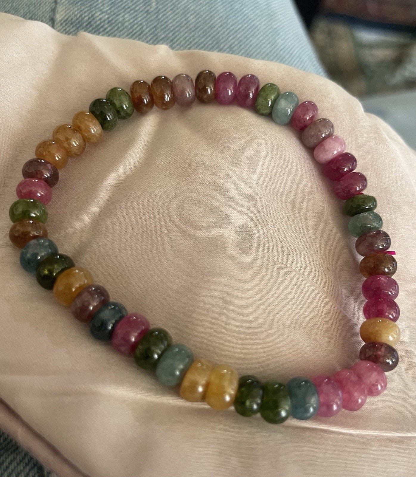 Natural Watermelon Tourmaline Bracelet Elastic Stretch M/L 7mm Beads