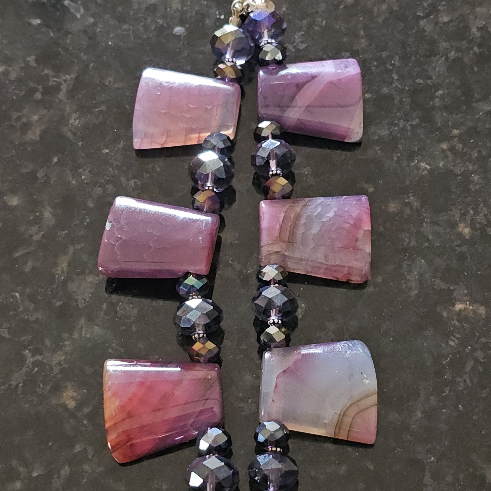 Donna Dressler Statement Necklace Sterling Silver 925 Pink Agate Stone Heavy 21″