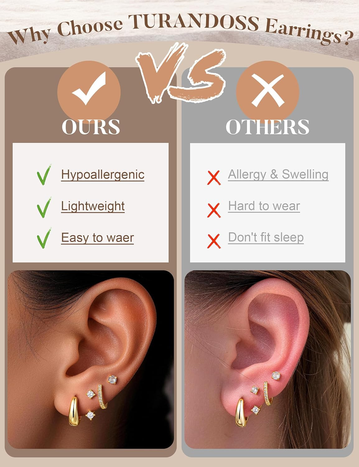 Gold Earrings for Women, 14K Gold Plated Chunky Hoop Earrings Hypoallergenic Car