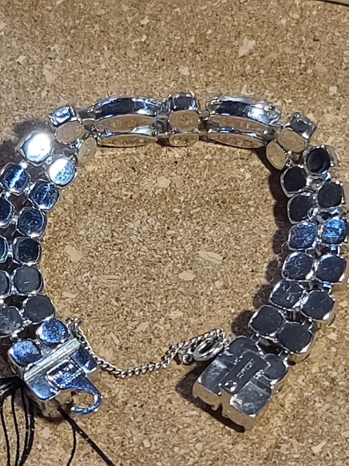 Eisenberg Signed Silver Tone Clear Rhinestone Tennis Bracelet Box Clasp Chain
