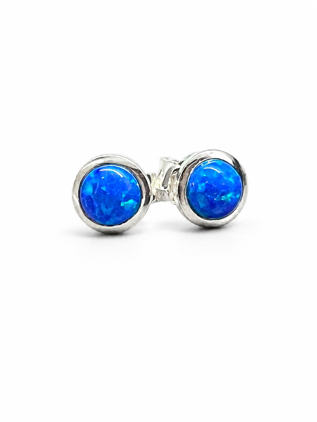 Fashion Jewelry 925 Sterling Silver Turquoise, Blue Stud Earrings Round Minim