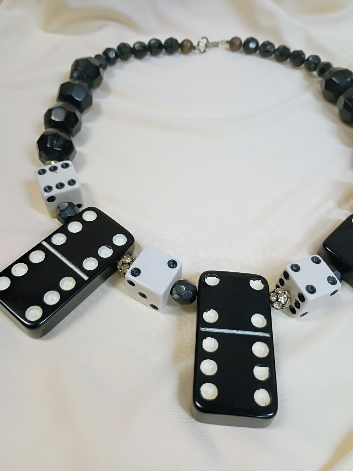 Domino & Dice Casino Necklace Acrylic Beads Hook Closure Vegas
