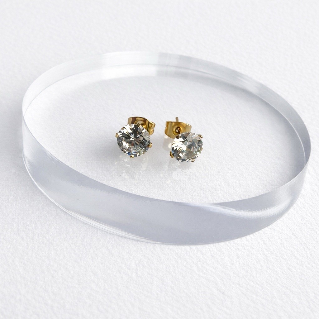 Gold Surgical Steel Round CZ Stud Earrings Solitaire 3mm-7mm⁠