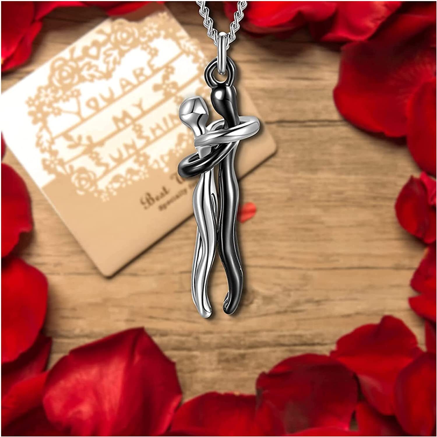 Couple Affectionate Hug Embrace Pendant Necklace Women Valentine’s Day Gifts US