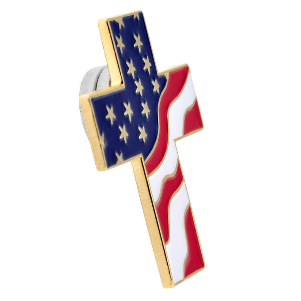 PinMart’s American Flag Cross Patriotic Enamel Lapel Pin with Magnetic Back