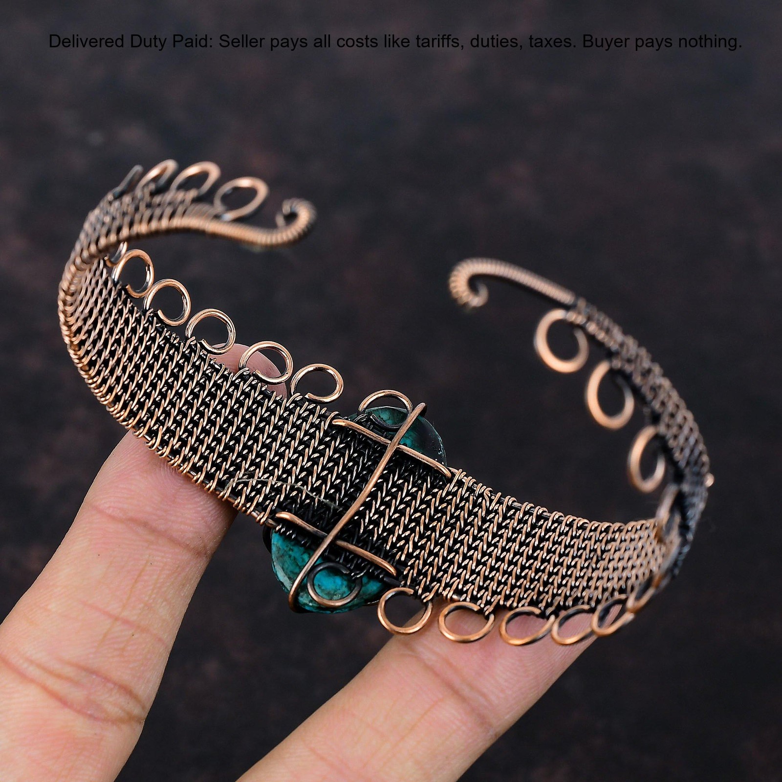 Copper Oval Tibetan Turquoise Stone Engagement Wire Wrapped Sister Trendy Bangle