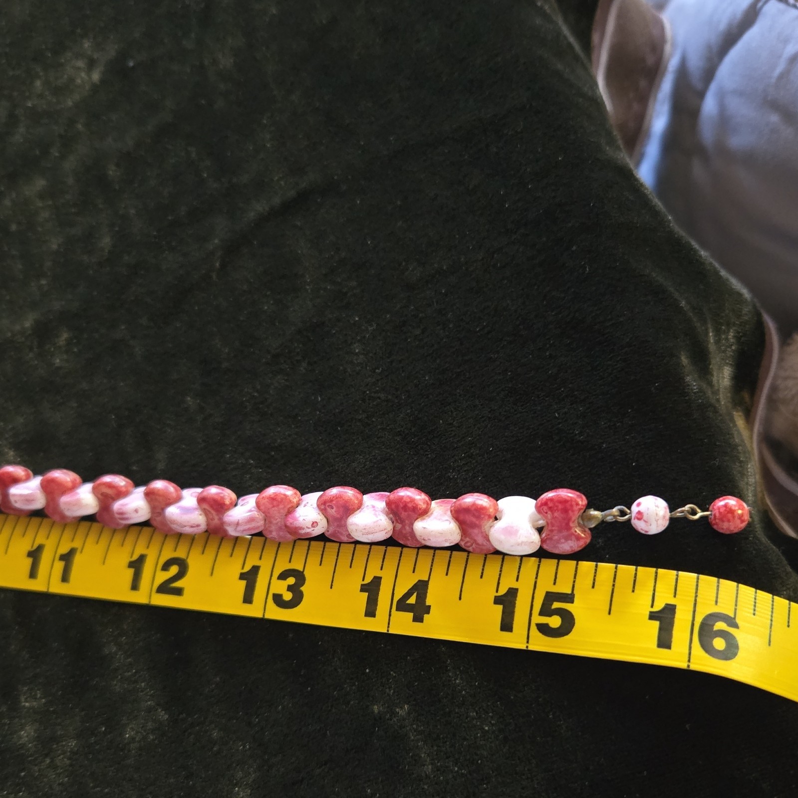 Pink & White Stone Beaded Necklace/ Chocker 16 in Hook Clasp