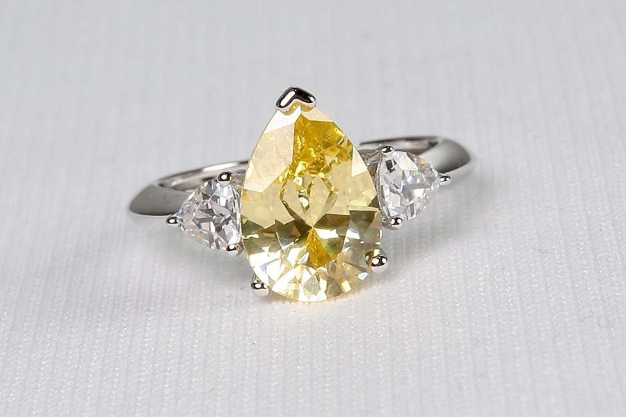 New Avon Yellow Pear Shaped CZ Silver Large Cocktail Ring Sz 5 6 7 8 9 10 11