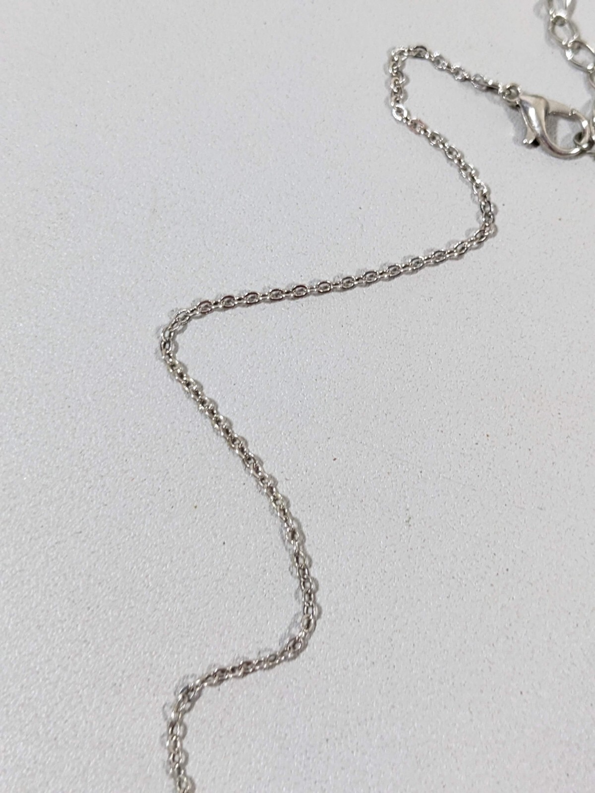 Silver Tone Green Faux Pearl Crystal Bar Pendant Necklace 19 inches