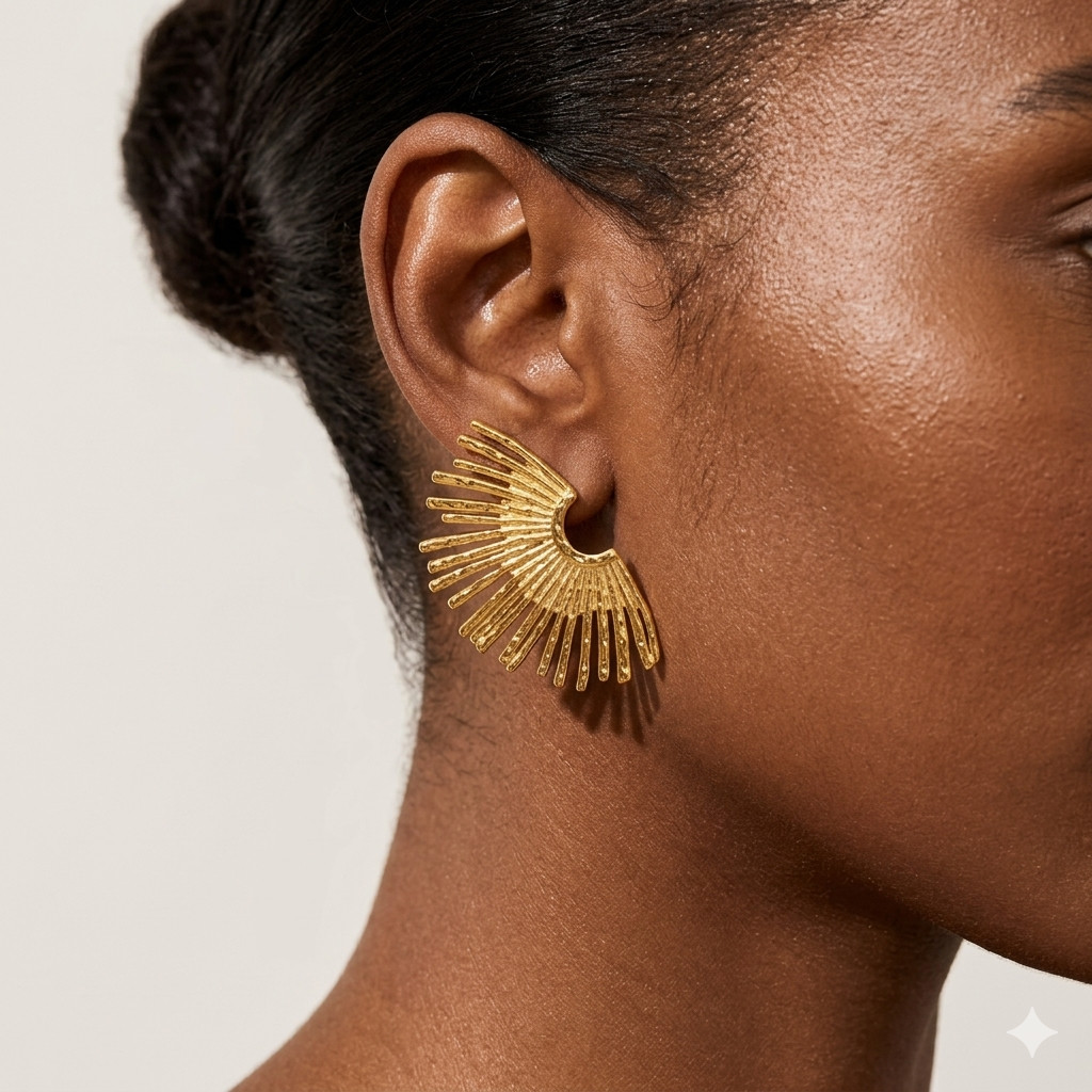 18k Gold-Plated Non Tarnish Pierced Sunburst Earrings for Women Fashion Jewelry