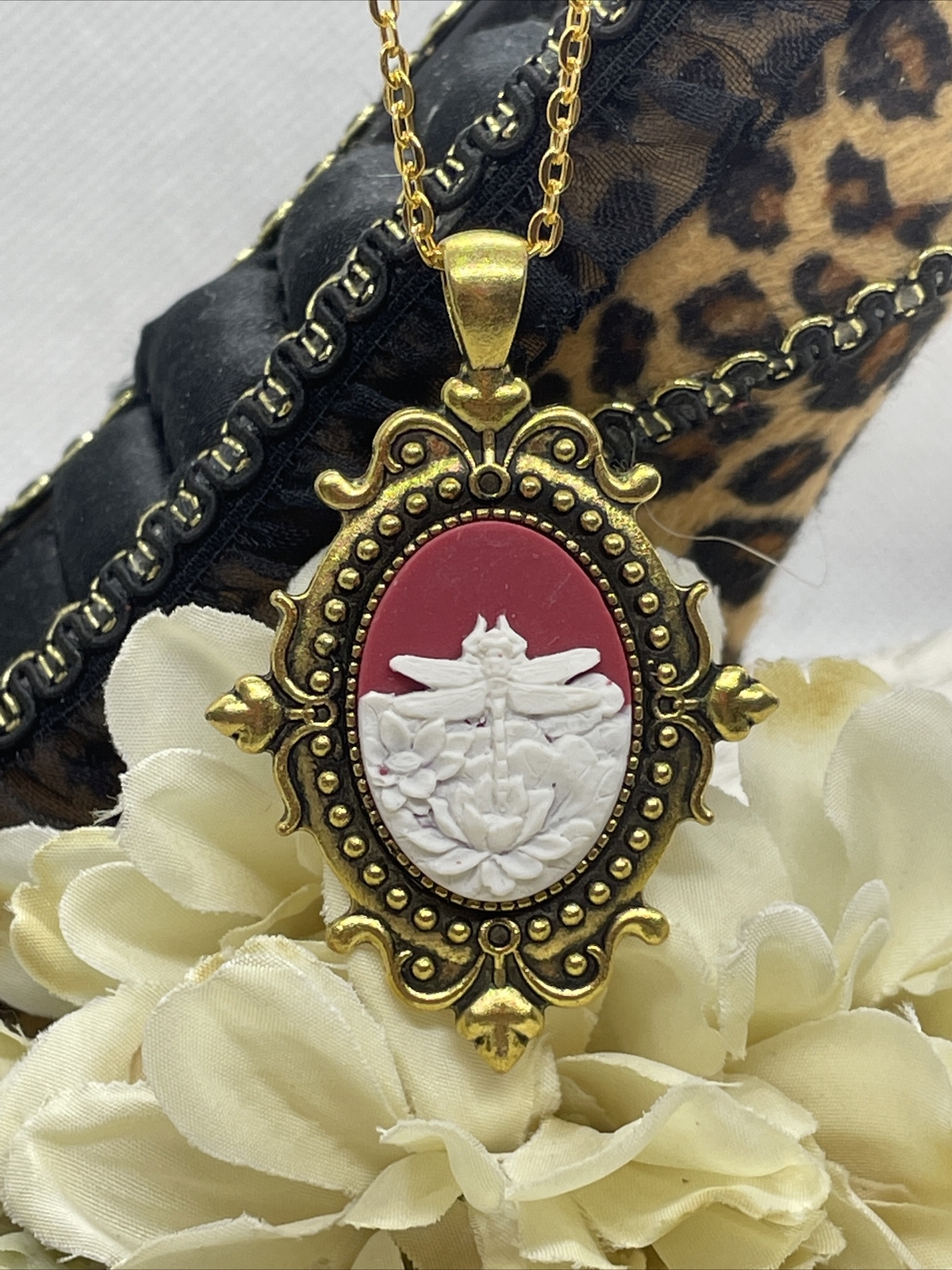 Dragonfly Anniversary Gold Cameo Easter Mother’s Day Birthday wedding Jewelry