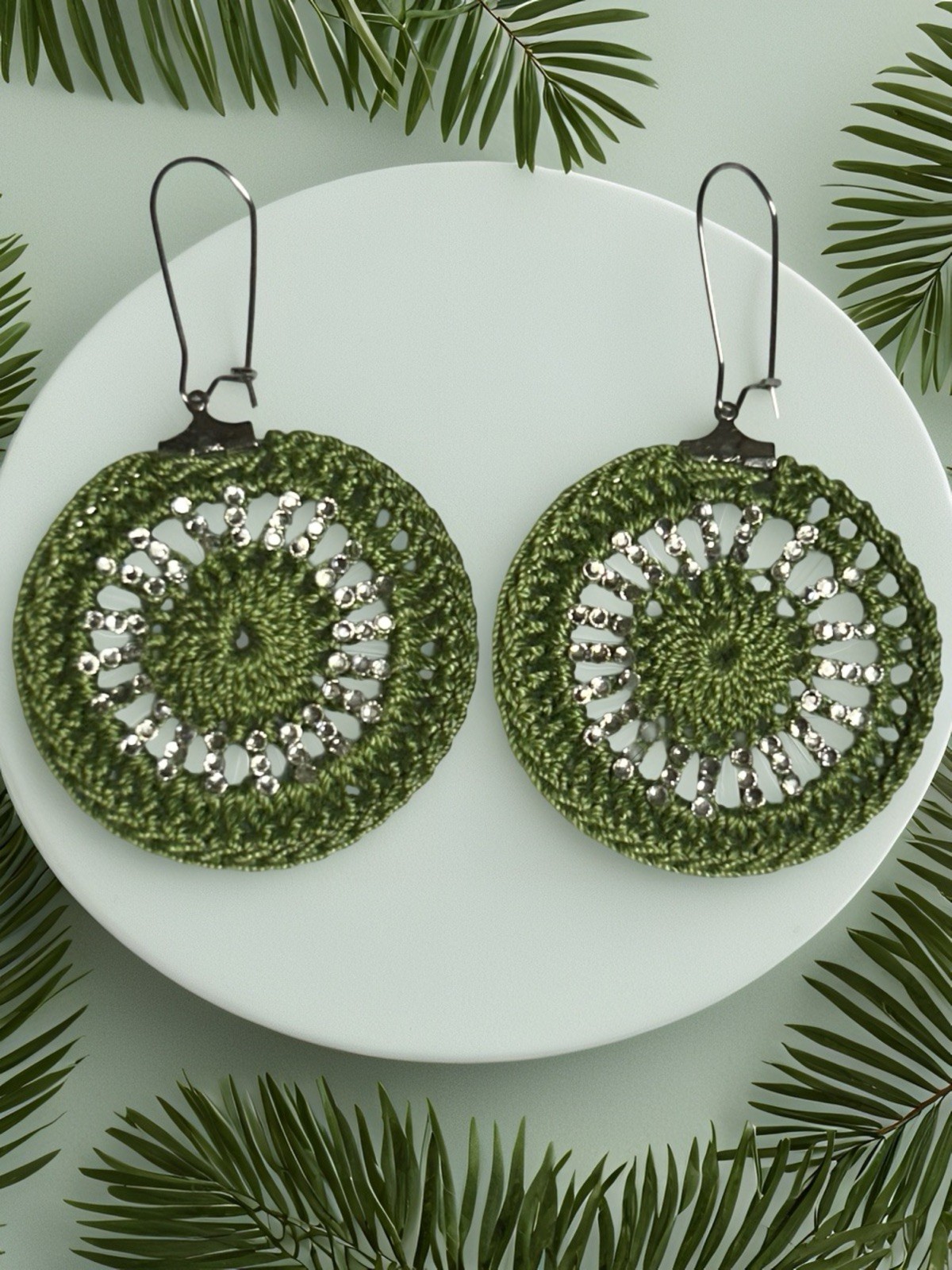 Icy Boho Earrings New Surgical Steel Ear Wire In Olive Green