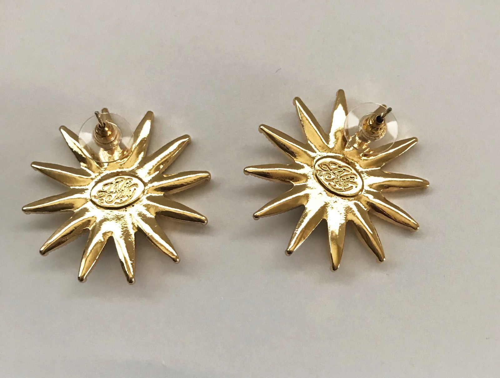 Kirks Folly Gold Tone Moon Face Cameo Star Sun Stud Earrings