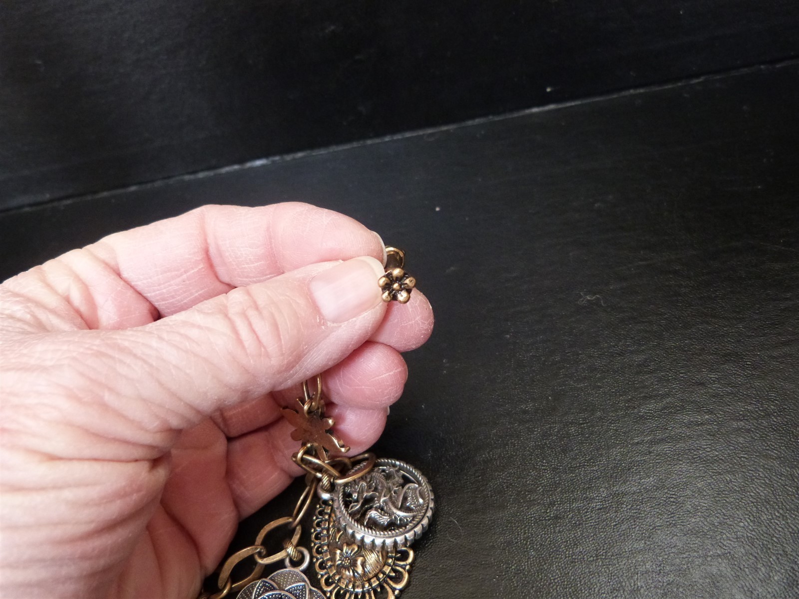 Lucky Brand jewelry lot charm bracelet Asian inspired floral dragon peace sign