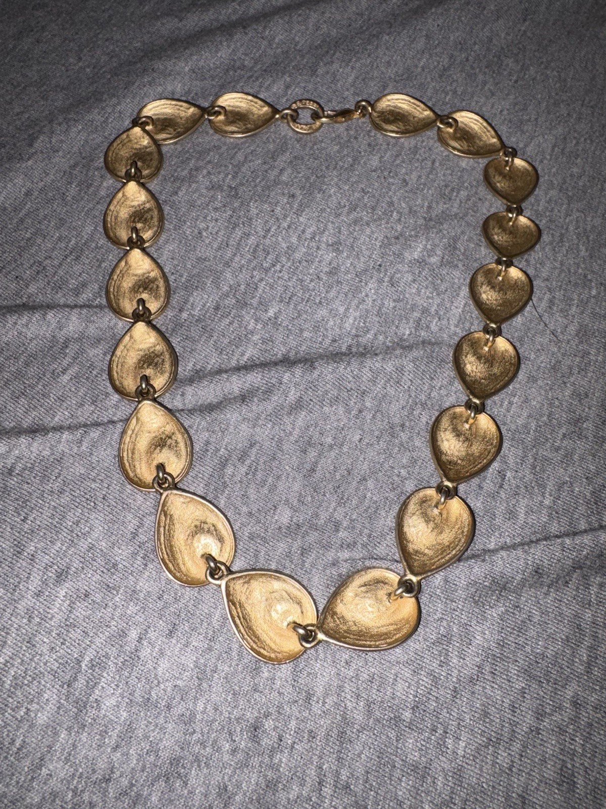 Vintage Erwin Pearl Brushed Gold Leaf Collar Choker Necklace Signed 1980s