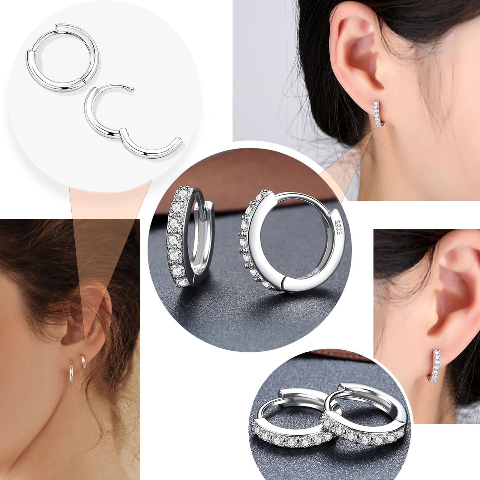 Surgical Steel Flat Back Earrings Set for Multiple Piercing Sensitive Silver