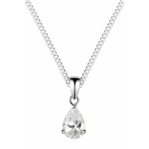 925 Sterling Silver Clear White CZ Pearshape Pendant Earring Set