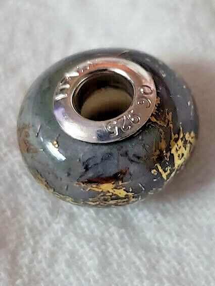 QG Italy 925 Sterling Silver Gold & Silver Color Glass Bead Charm