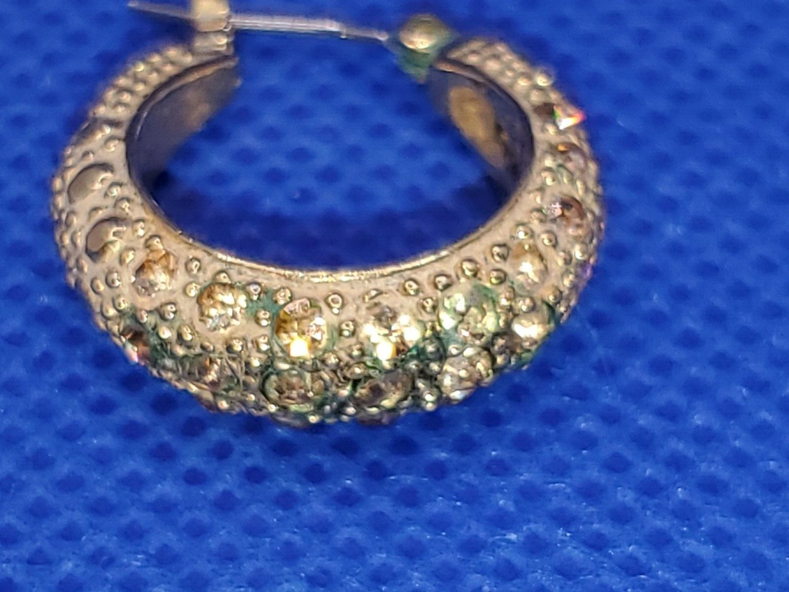 Vintage MONET McKinley C-Shaped Modern Rhinestones Crystal Hoop Earrings DAMAGED