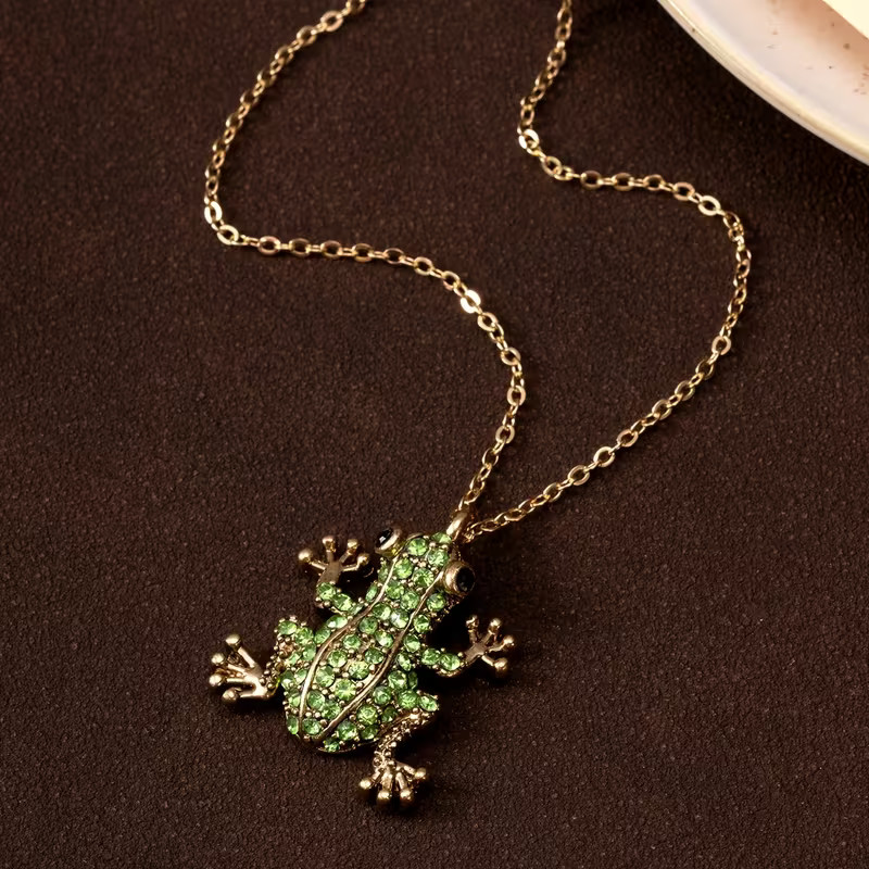 Frog Jeweled Necklace Jewelry Nature Amphibian Animal Pendant
