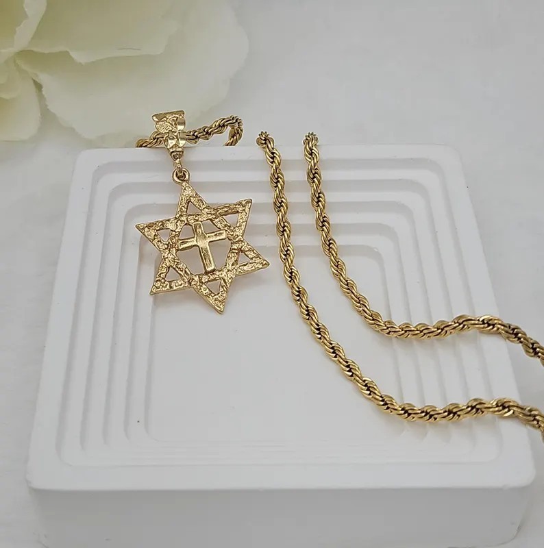 14K Gold Plated Star of David Necklace 4mm Rope Chain Men’s/Women’s