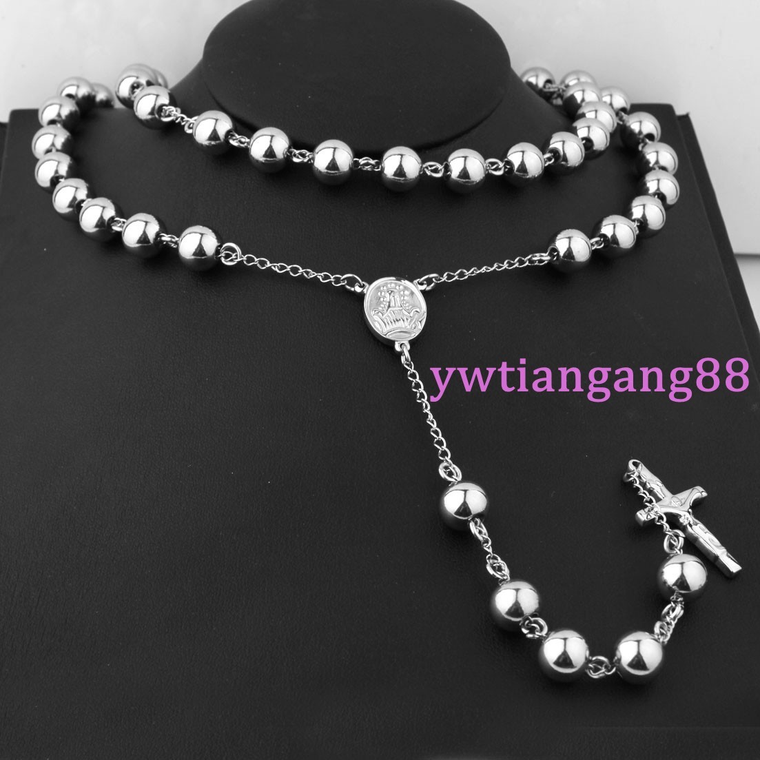 4/6/8/10mm Fashion 316L Stainless Steel Men Women Jesus Rosary Pendant Necklace