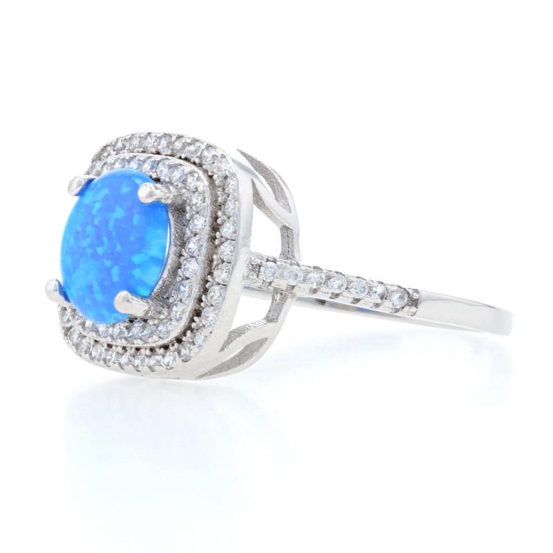 Sterling Synthetic Opal & Cubic Zirconia Double Halo Ring – 925 Round 1.60ctw
