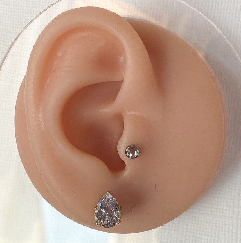 PAIR Tear drop CZ Gem Stud Earrings Teardrop Pear Steel, choose color & gem size