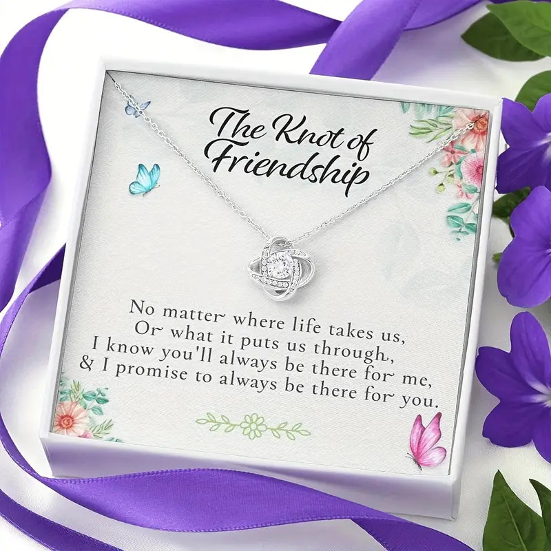 Friendship Necklace Silver knot friend & message Card Birthday Graduation Gift