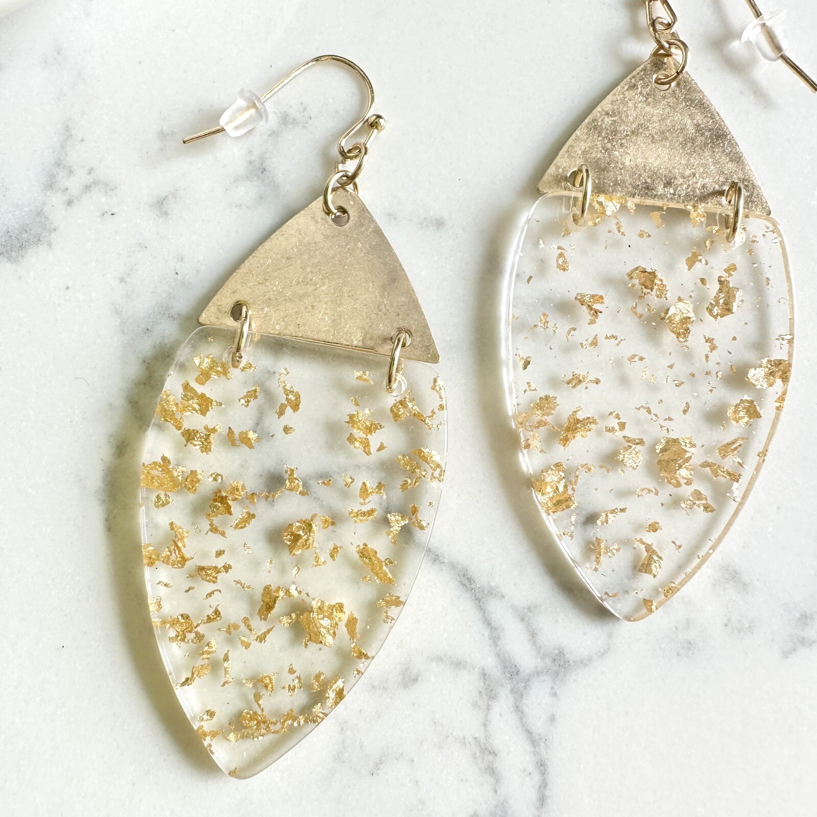 Clear Resin Acrylic Gold Flake Earrings Gold Fleck Gift Jewelry NEW Bohemian