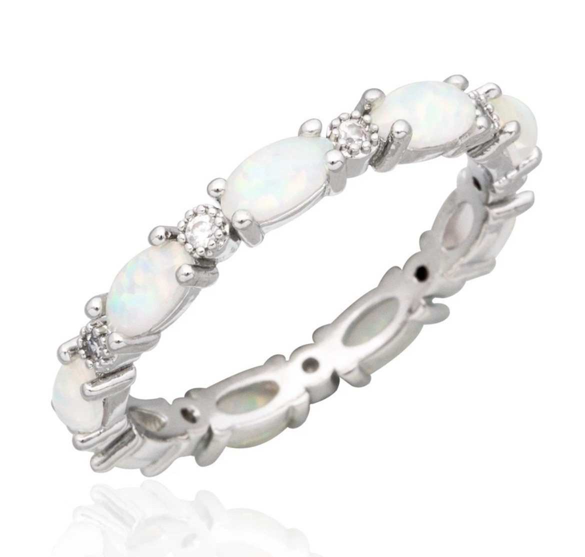 Stunning White Fire Opal CZ Eternity Band Ring Size 10