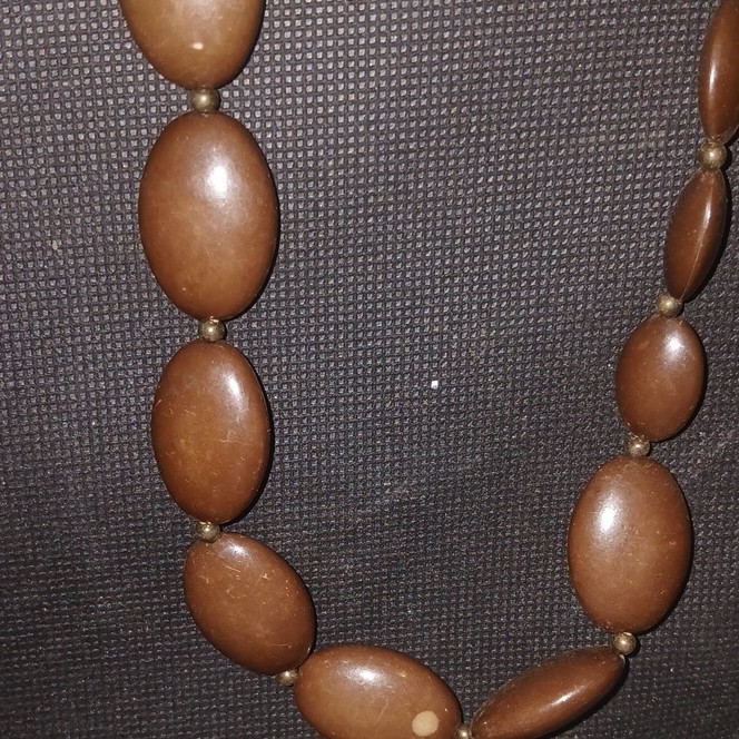 Brown Beaded Necklace Oval Beads Metal Chain Lobster Clasp Fashion Jewelry