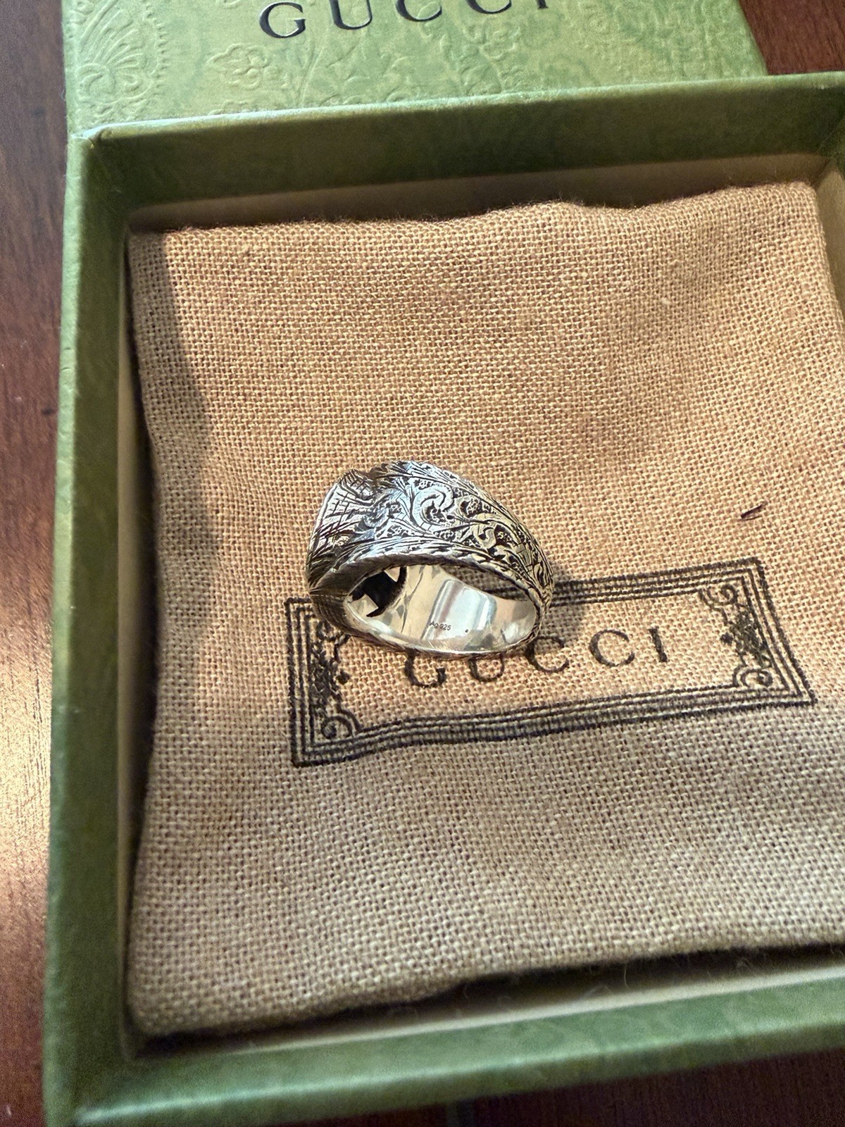 Gucci Interlocking G Arabesque Ring 925 Sterling Silver Size 6 Made Italy