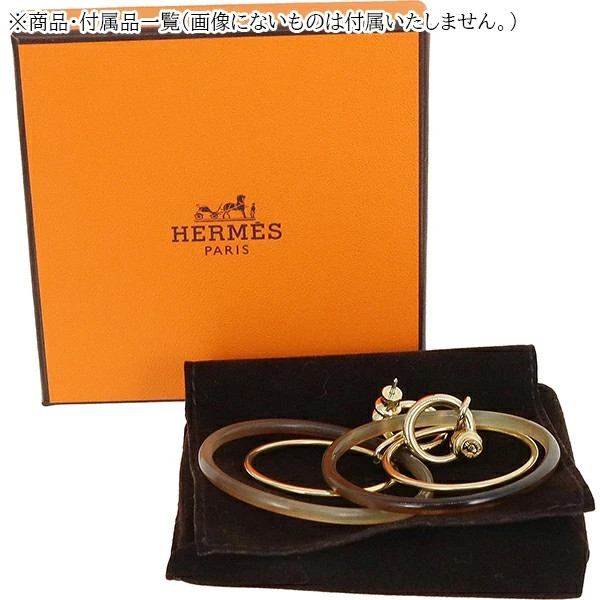 Used Auth HERMES Hoop Pierced earrings amulet Duo Brown GP Women