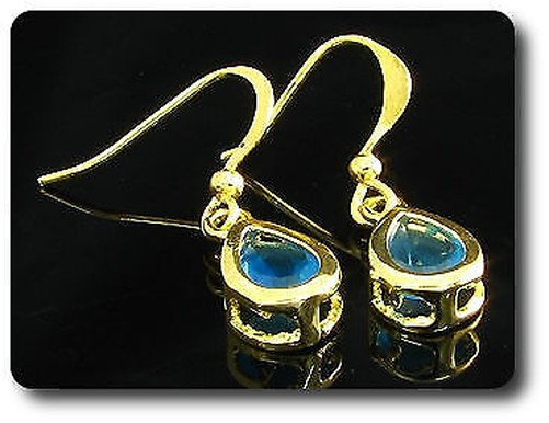 Earrings Sapphire 0 3/32×0 5/16in Gold Plated 18 K-Swiss