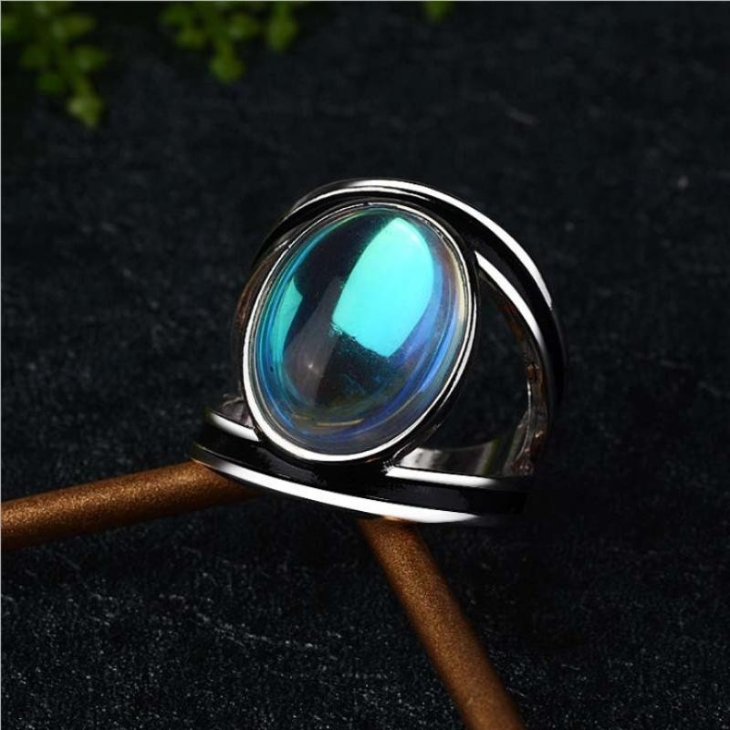 Anillo De Piedra Lunar Natural Azul Para Mujer Joyería Plata Moda Lujo Elegante