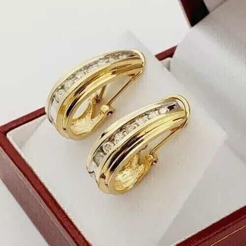 Hoop Huggie Earrings 2 Ct Round Cut Simulated Diamond In 14K Yellow Gold Plated