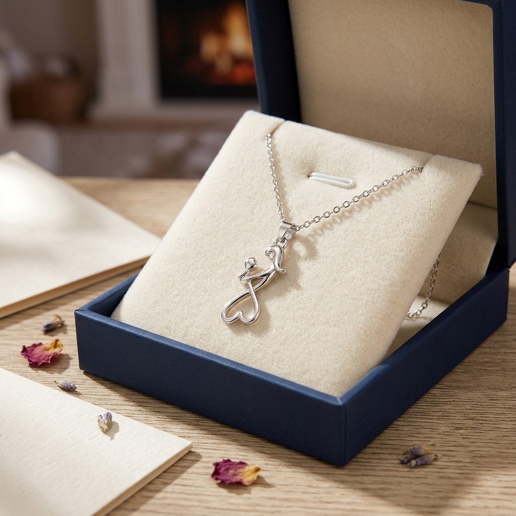 Silver Tone Mother Daughter Pendant Necklace 40+5cm Chain Gift for Mom