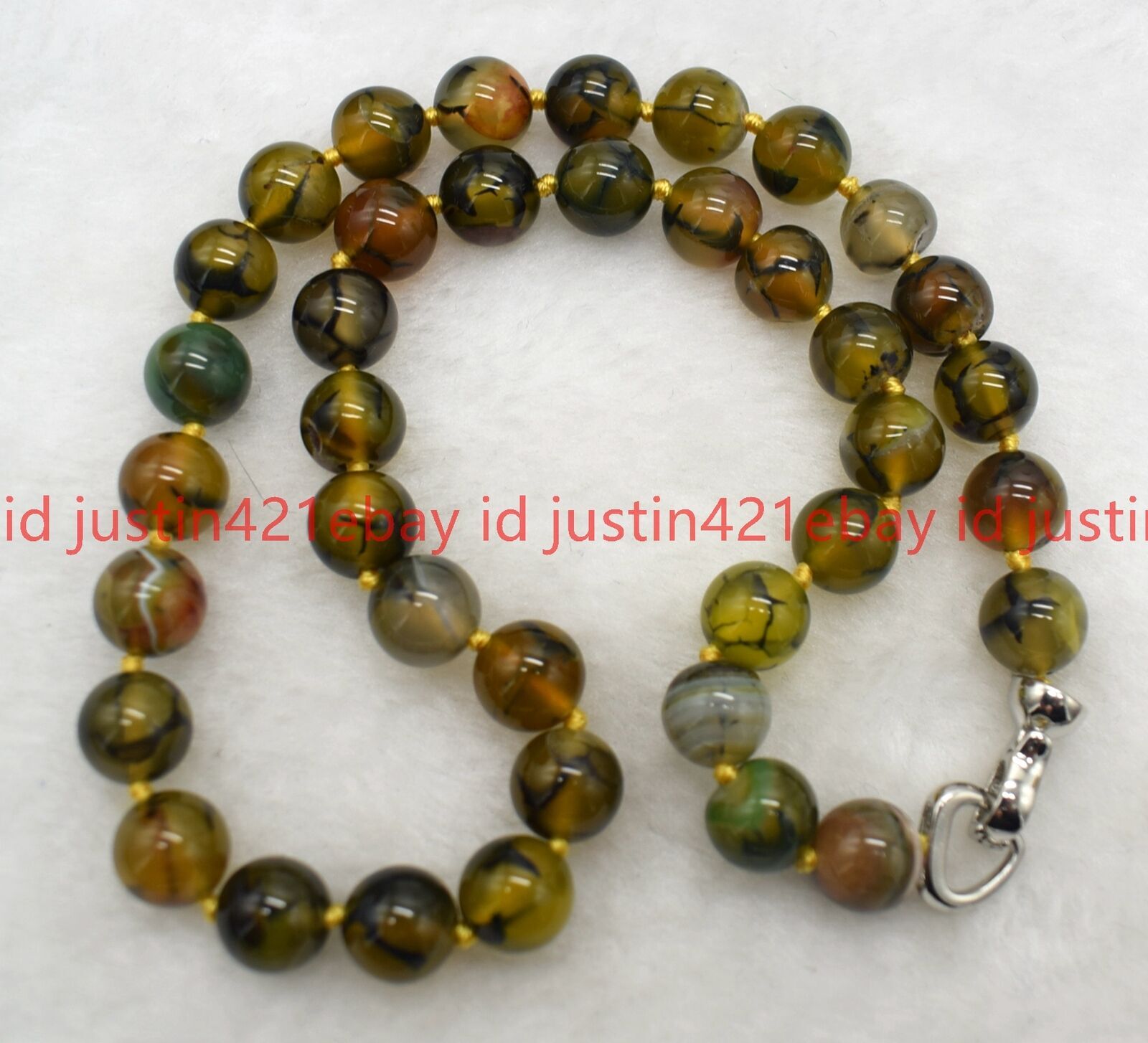 Natural 8/10mm Multicolor Round Gemstone Beads Necklace 18″ 925 Silver Clasp AAA