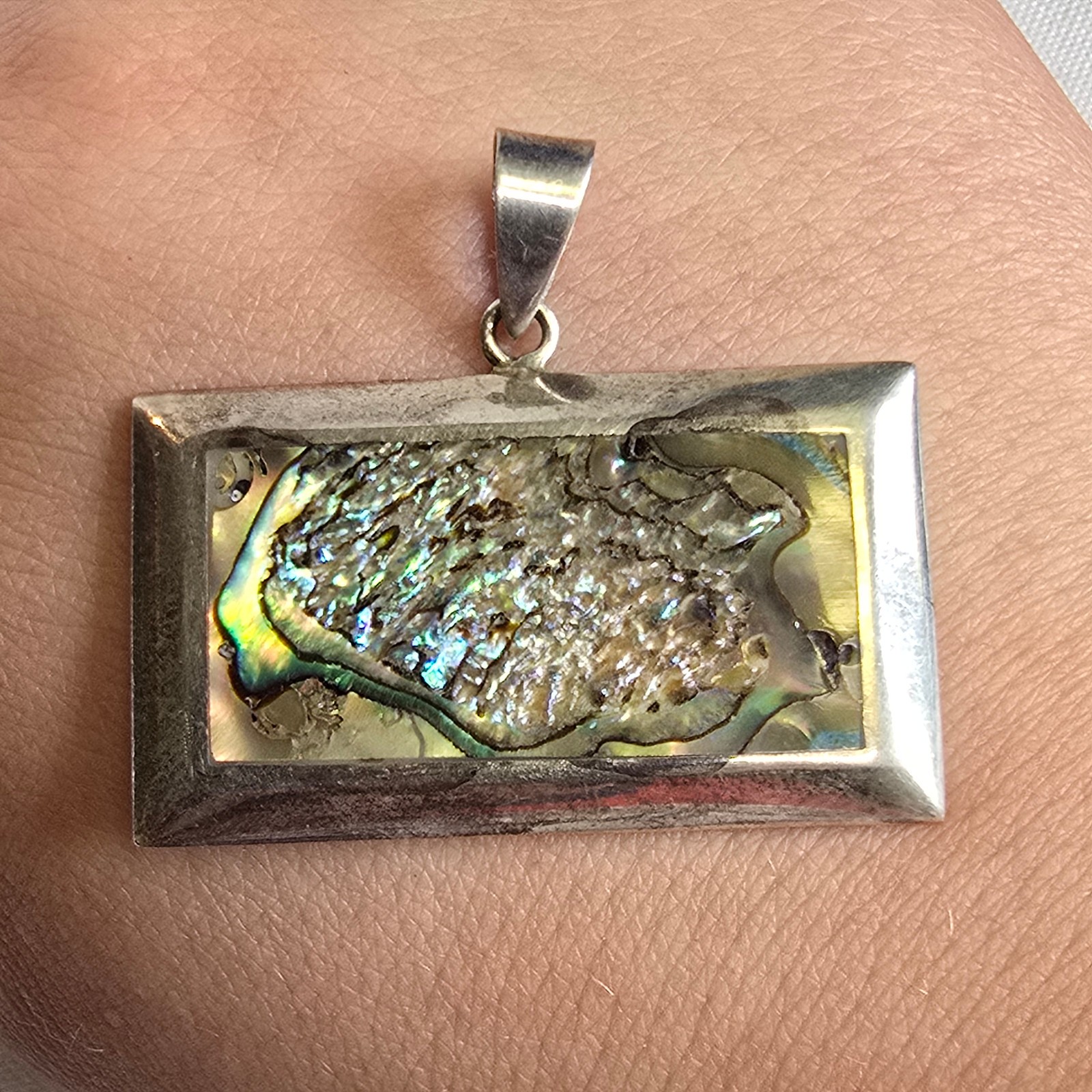 Sterling Silver Pendant 13.1g Fine Jewelry Abalone Look Charm *READ*