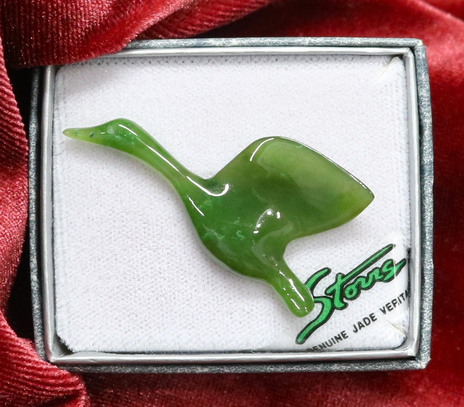 JADE Geese Duck in Flight Vintage Brooch by Storrs in Original Box