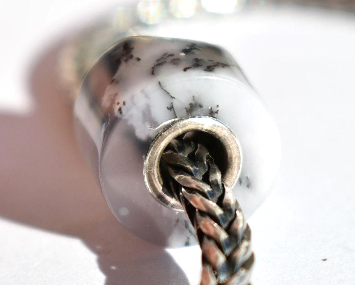 Dendritic Agate wheel charm bead 12.7mm, full silver core for European bracelet