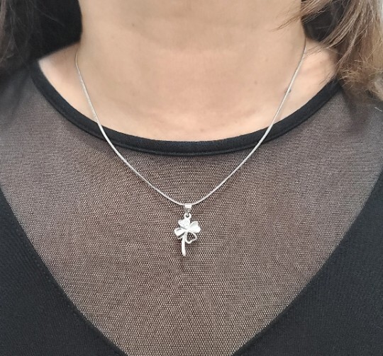 925 Sterling Silver, Lucky Clover 4 Leaves Pendant, Short Style Chain, Gift
